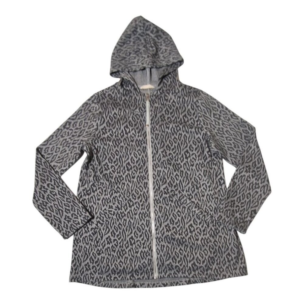 Soft Surroundings Hooded Sweater Womens Medium Leopard Print Cozy Layer Jacket